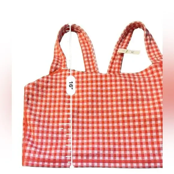 Offline by aerie Red & White Gingham Square Neck Crop Top Shelf‎ Bra Sz XL NEW - Picture 8 of 8